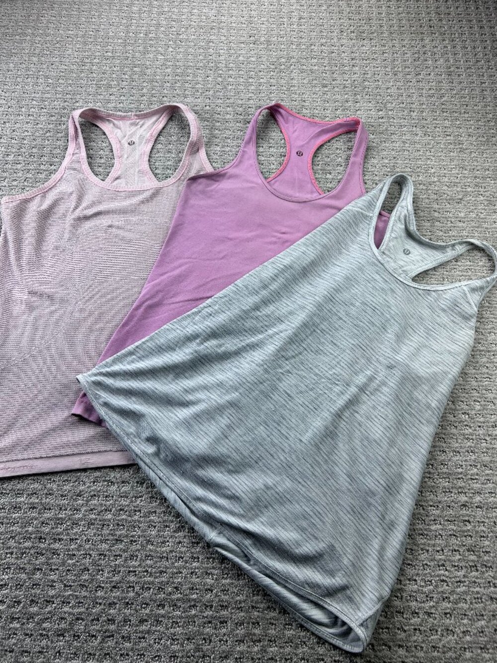 Lot of 3 Lululemon Tank Tops Women Size L-XL Pink Gray Activewear - Fair Used